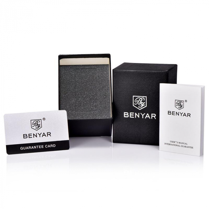 Ceas barbati Benyar Cronograf Quartz Luxury Analog Otel Argintiu [4]