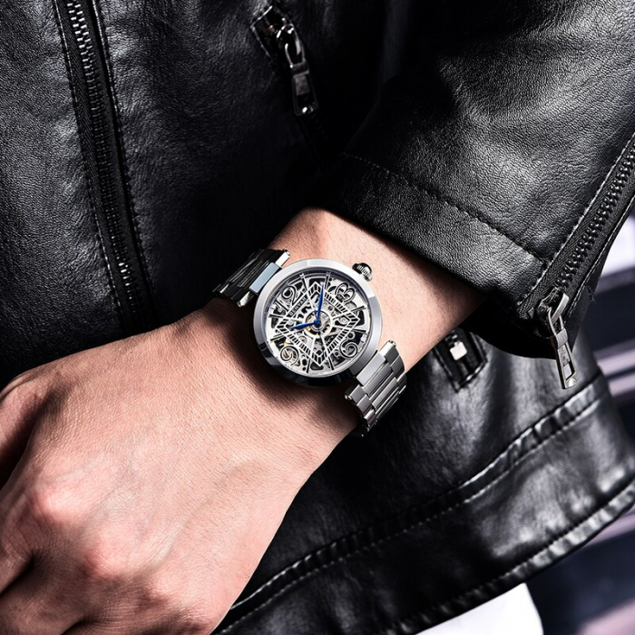 Ceas barbati Benyar Mecanic Automatic Skeleton Business Elegant Analog Otel inoxidabil [3]