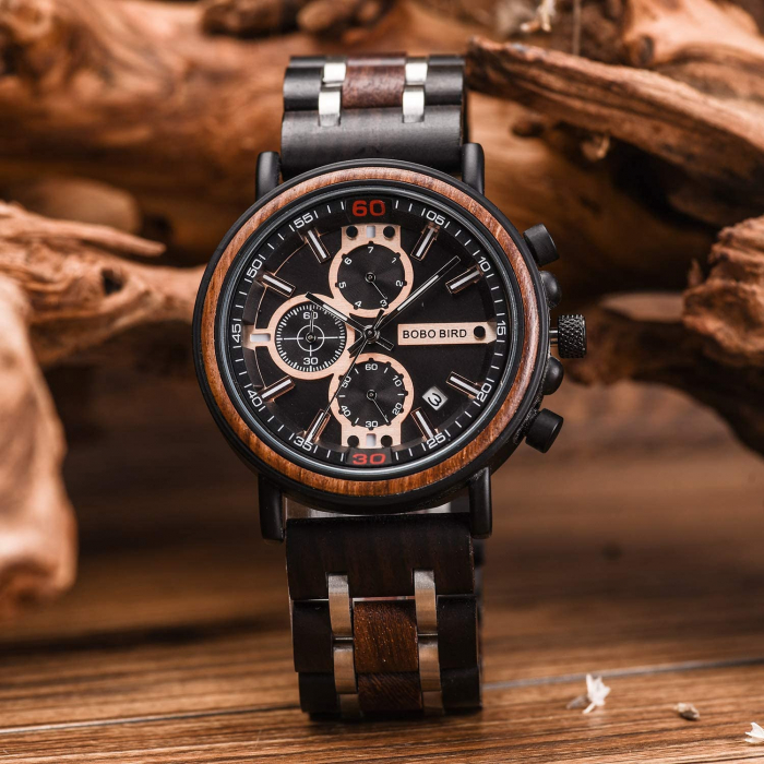 Ceas barbati Bobo Bird Lemn Cronograf Afisare data Quartz Analog Casual Elegant [3]