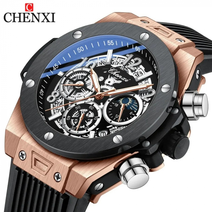 Ceas Bărbați Chenxi 949 Rose Gold – Multifunctional, Design Sport, Luminos, Cronograf, Rezistent la Apă 3ATM [2]