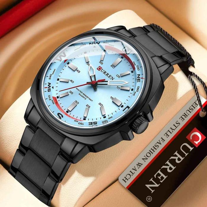 Ceas Bărbați CURREN 8455 Negru & Albastru 41 mm Quartz, Brățară din Oțel Inoxidabil, Rezistent la Apă 3ATM [2]