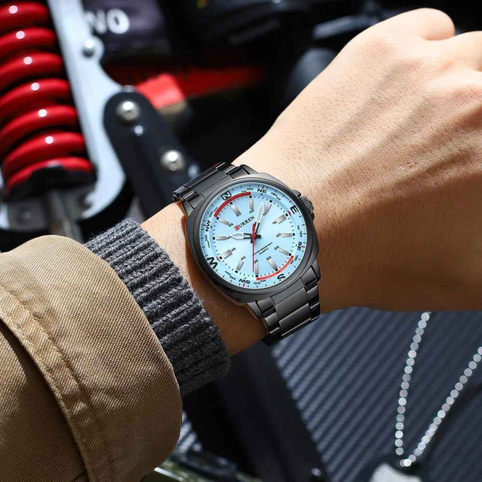 Ceas Bărbați CURREN 8455 Negru & Albastru 41 mm Quartz, Brățară din Oțel Inoxidabil, Rezistent la Apă 3ATM [5]