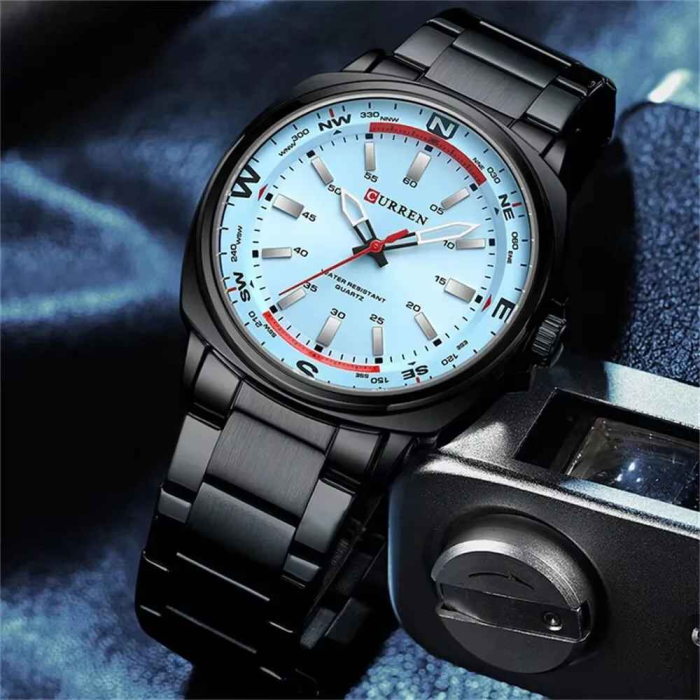 Ceas Bărbați CURREN 8455 Negru & Albastru 41 mm Quartz, Brățară din Oțel Inoxidabil, Rezistent la Apă 3ATM [4]
