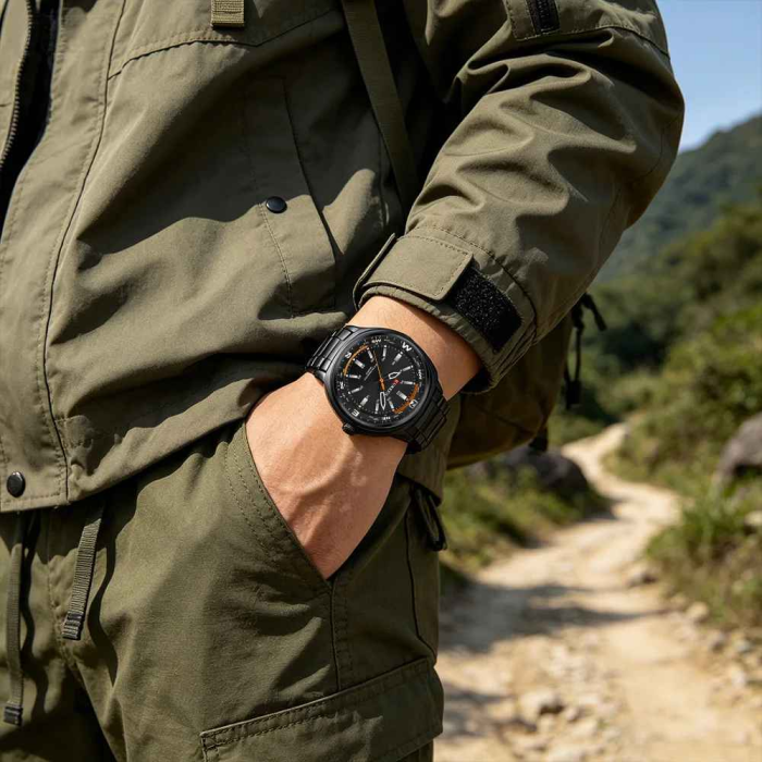 Ceas Bărbați CURREN 8455 Negru cu Accente Portocalii 41 mm Quartz, Brățară din Oțel Inoxidabil, Rezistent la Apă 3ATM [5]