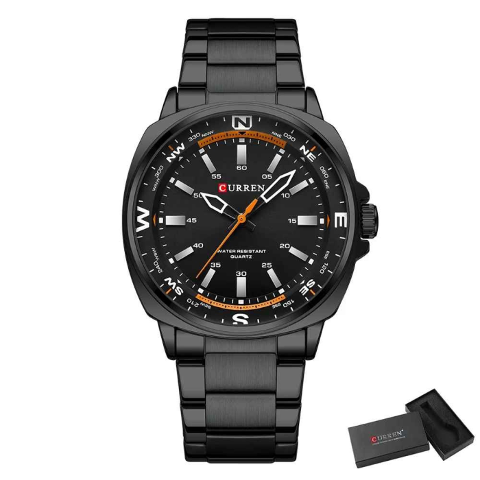 Ceas Bărbați CURREN 8455 Negru cu Accente Portocalii 41 mm Quartz, Brățară din Oțel Inoxidabil, Rezistent la Apă 3ATM [3]