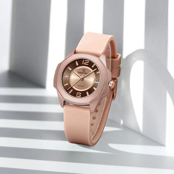 Ceas de dama Naviforce Quartz Analog Luxury Fashion Silicon Roz [4]