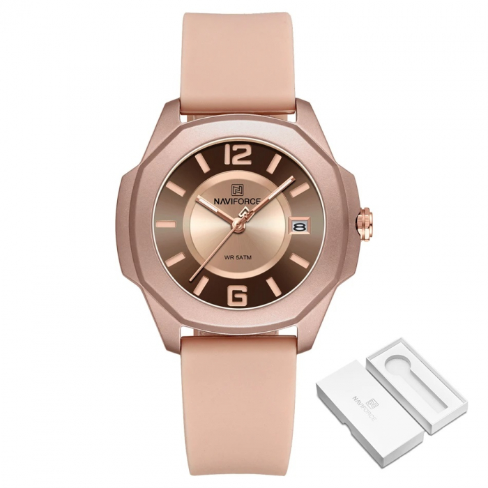 Ceas de dama Naviforce Quartz Analog Luxury Fashion Silicon Roz [6]