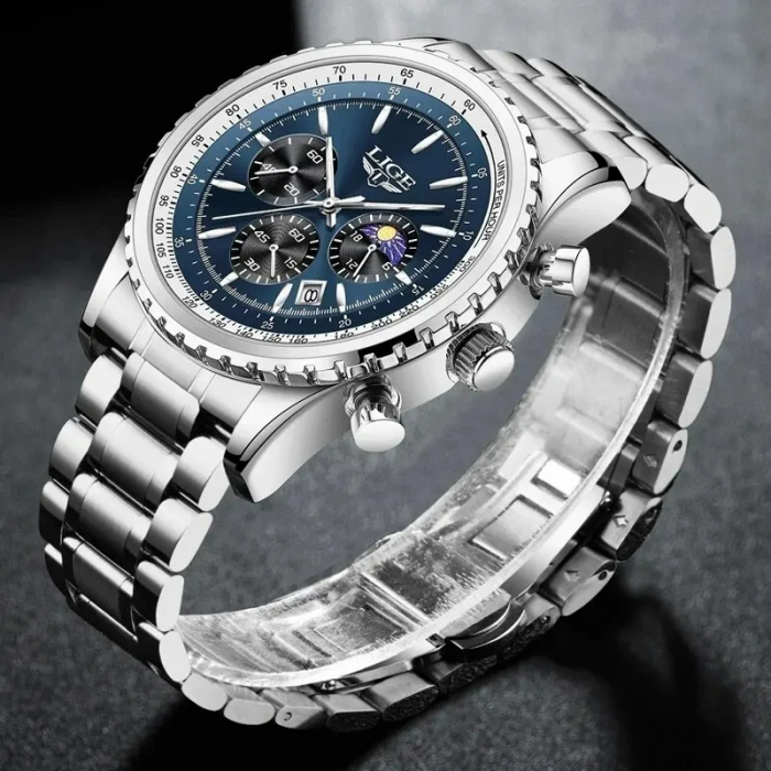 Ceas barbatesc de mana Lige Elegant Fashion Analog Luxury Casual Quartz Argintiu Albastru [5]