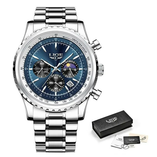 Ceas barbatesc de mana Lige Elegant Fashion Analog Luxury Casual Quartz Argintiu Albastru [7]