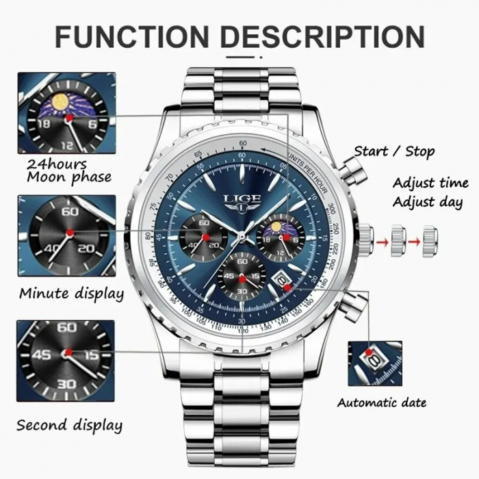 Ceas barbatesc de mana Lige Elegant Fashion Analog Luxury Casual Quartz Argintiu Albastru [4]