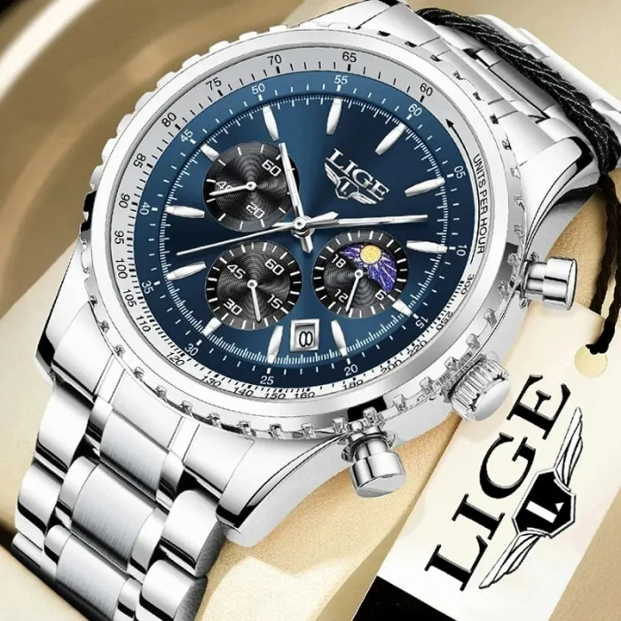 Ceas barbatesc de mana Lige Elegant Fashion Analog Luxury Casual Quartz Argintiu Albastru [2]