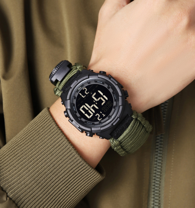 Ceas barbati de mana, Tio, Supravietuire, Cremene foc, Busola, Paracord, Fluier, Lama, Digital, Cronograf, Army, Militar, Sport [3]