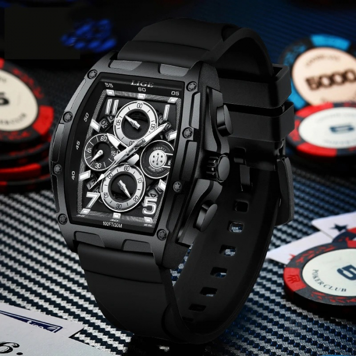 Ceas Bărbați Lige 89110 Negru – Design Casual, Funcții Multiple, Afișaj Luminos, Rezistent la Apă 3ATM [5]
