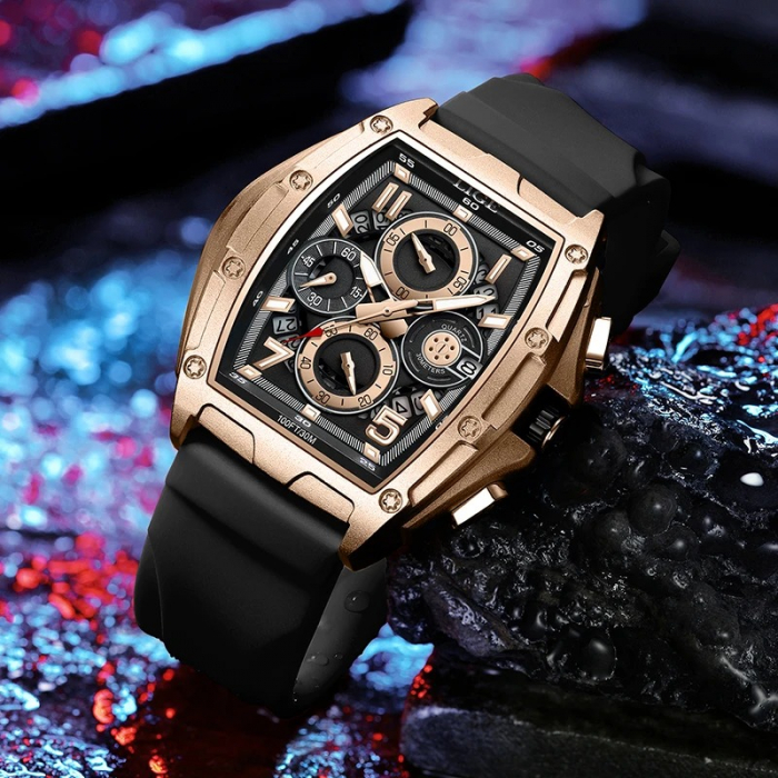 Ceas Bărbați Lige 89110 Rose Gold-Negru – Design Casual, Funcții Multiple, Afișaj Luminos, Rezistent la Apă 3ATM [5]