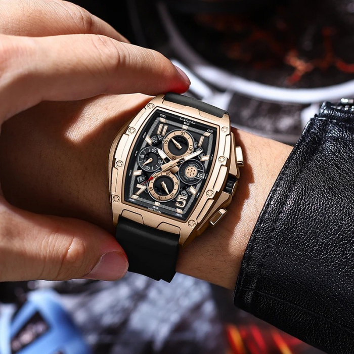 Ceas Bărbați Lige 89110 Rose Gold-Negru – Design Casual, Funcții Multiple, Afișaj Luminos, Rezistent la Apă 3ATM [7]