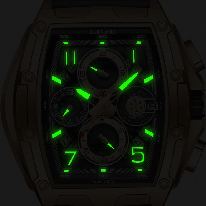 Ceas Bărbați Lige 89110 Rose Gold-Negru – Design Casual, Funcții Multiple, Afișaj Luminos, Rezistent la Apă 3ATM [6]