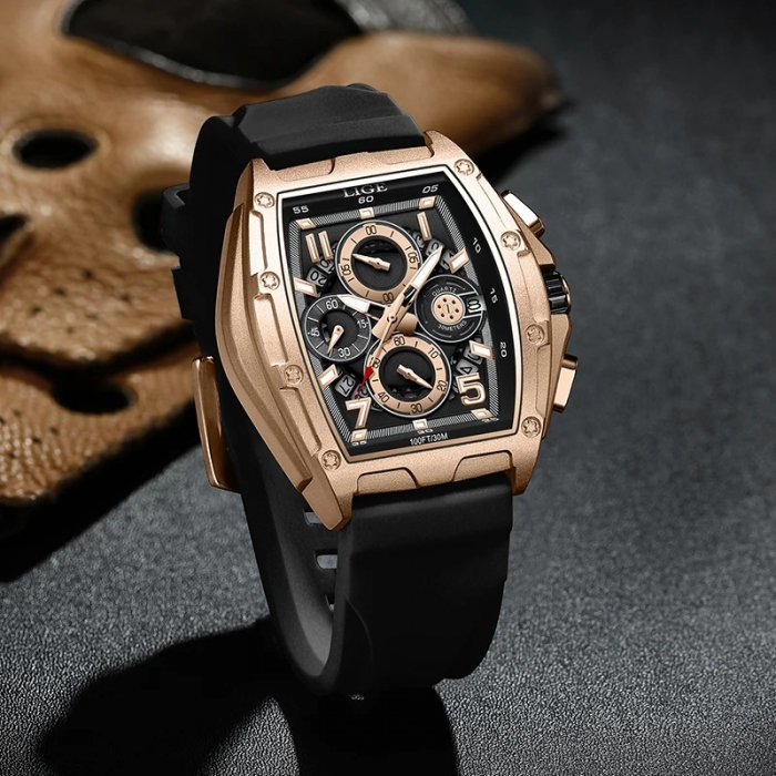 Ceas Bărbați Lige 89110 Rose Gold-Negru – Design Casual, Funcții Multiple, Afișaj Luminos, Rezistent la Apă 3ATM [4]