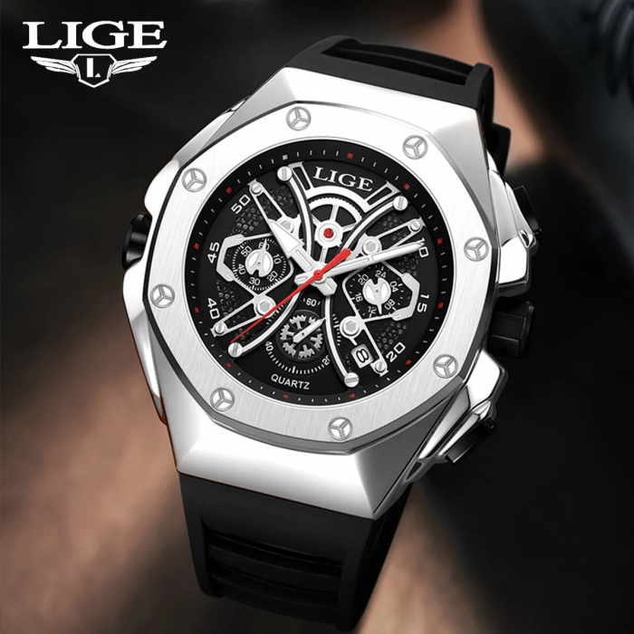 Ceas Bărbați Lige 89111 Argintiu-Negru – Design Luxury, Funcții Multiple, Afișaj Luminos, Rezistent la Apă 3ATM [2]