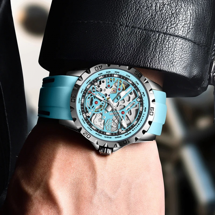 Ceas Bărbați Lige 89118 Cyan – Ceas Mecanic, Design Sport, Funcții Multiple, Afișaj Luminos, Rezistent la Apă 3ATM [6]