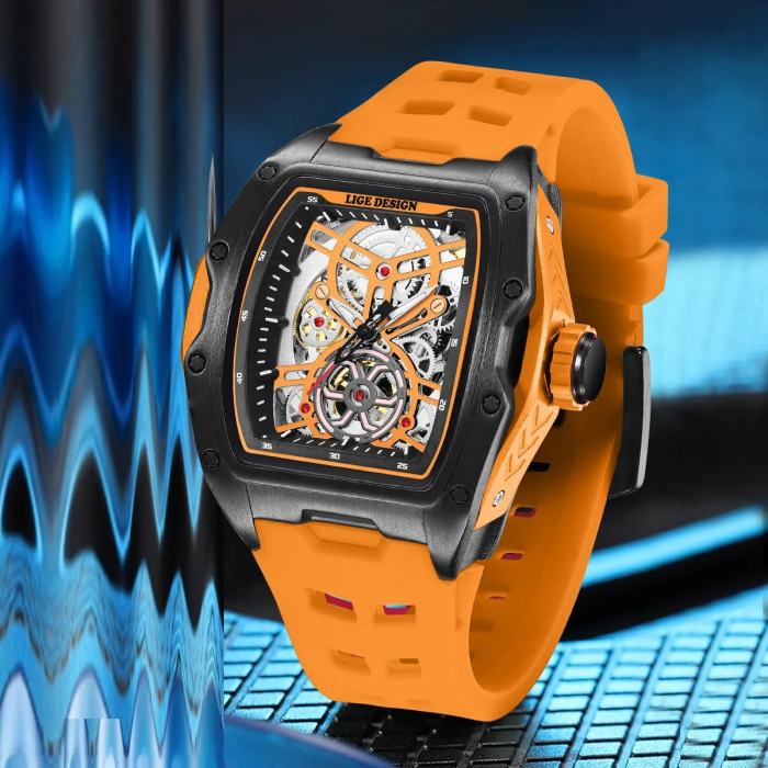 Ceas Bărbați Lige 89138 Portocaliu Mecanic – Design Sport, Funcții Multiple, Afișaj Luminos, Rezistent la Apă 5ATM [3]