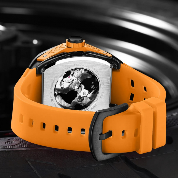 Ceas Bărbați Lige 89138 Portocaliu Mecanic – Design Sport, Funcții Multiple, Afișaj Luminos, Rezistent la Apă 5ATM [6]