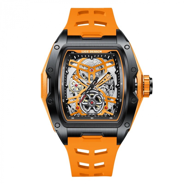 Ceas Bărbați Lige 89138 Portocaliu Mecanic – Design Sport, Funcții Multiple, Afișaj Luminos, Rezistent la Apă 5ATM [1]