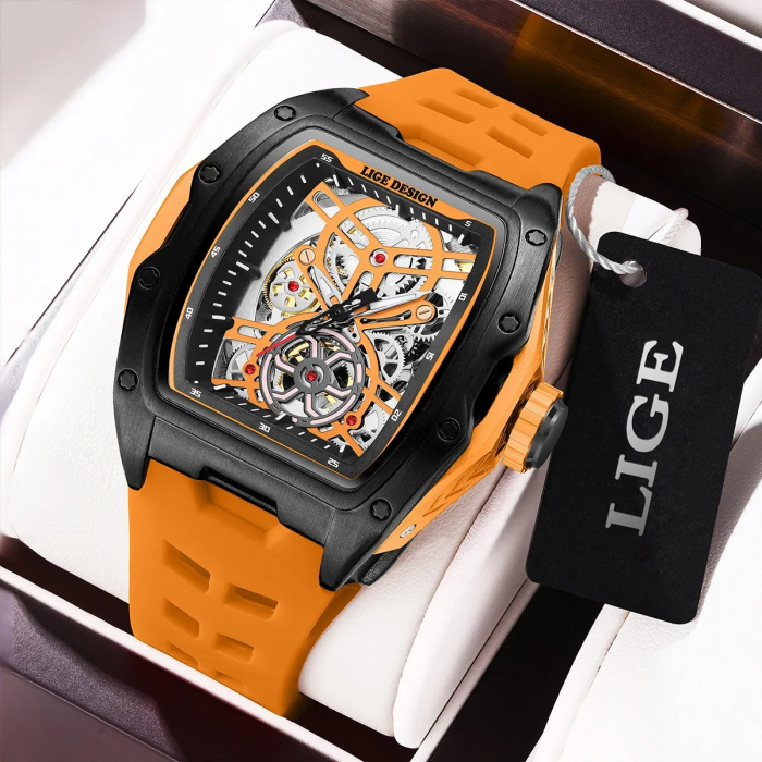 Ceas Bărbați Lige 89138 Portocaliu Mecanic – Design Sport, Funcții Multiple, Afișaj Luminos, Rezistent la Apă 5ATM [2]