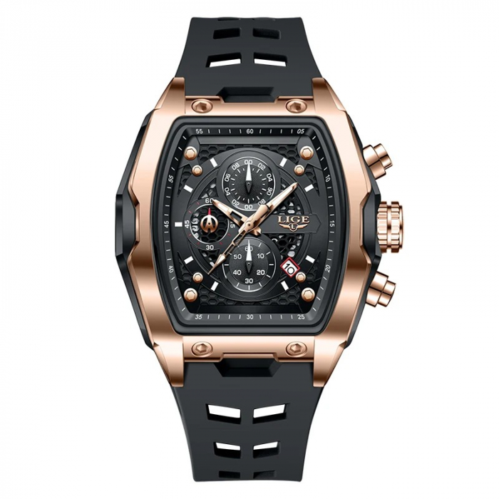 Ceas Bărbați Lige 89194 Rose Gold-Negru – Design Casual, Funcții Multiple, Afișaj Luminos, Rezistent la Apă 3ATM [1]