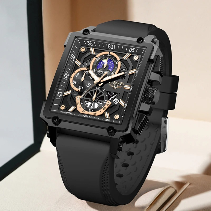 Ceas Bărbați Lige 89217 Negru-auriu – Design Sport, Funcții Multiple, Cronograf, Rezistent la Șocuri, Rezistent la Apă 3ATM [3]