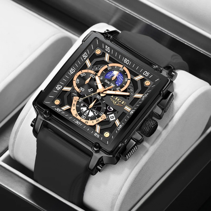 Ceas Bărbați Lige 89217 Negru-auriu – Design Sport, Funcții Multiple, Cronograf, Rezistent la Șocuri, Rezistent la Apă 3ATM [2]