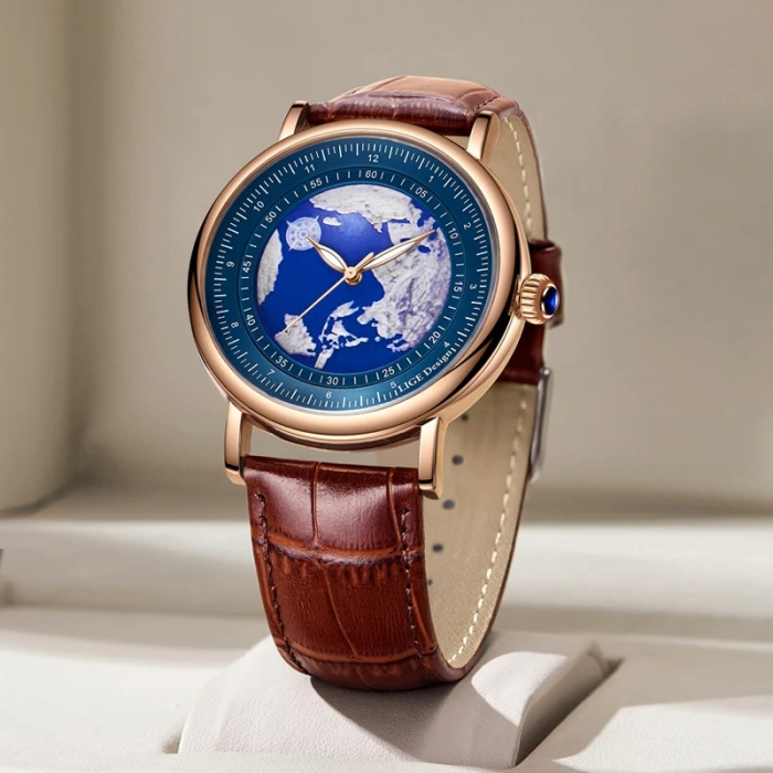 Ceas Bărbați Lige 8963 Rose Gold-Albastru – Design Business, Funcții Multiple, Afișaj Luminos, Rezistent la Apă 3ATM [5]