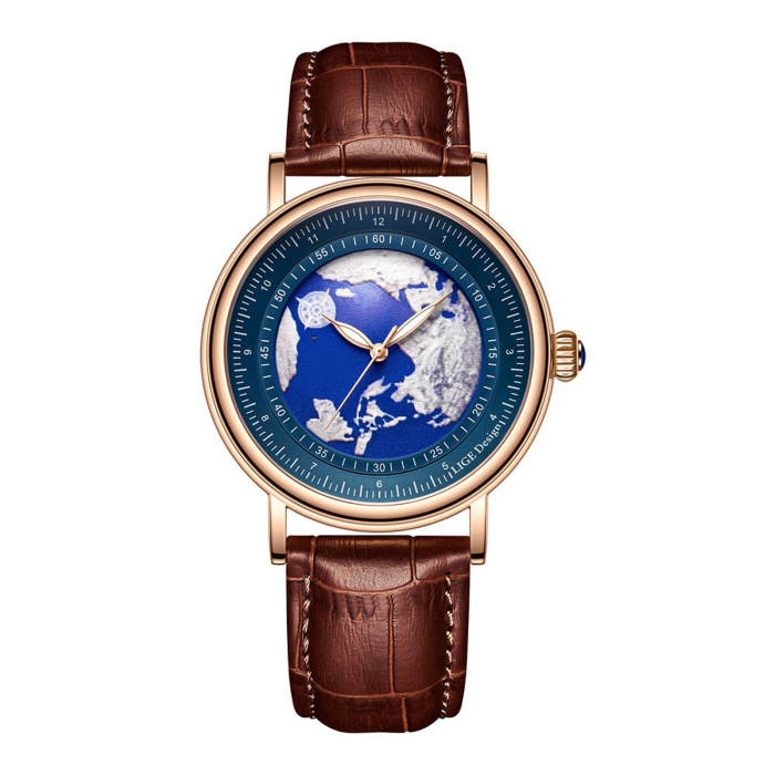 Ceas Bărbați Lige 8963 Rose Gold-Albastru – Design Business, Funcții Multiple, Afișaj Luminos, Rezistent la Apă 3ATM [1]