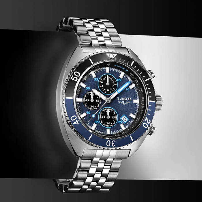 Ceas barbati Lige Quartz Analog Indici luminosi Otel [7]