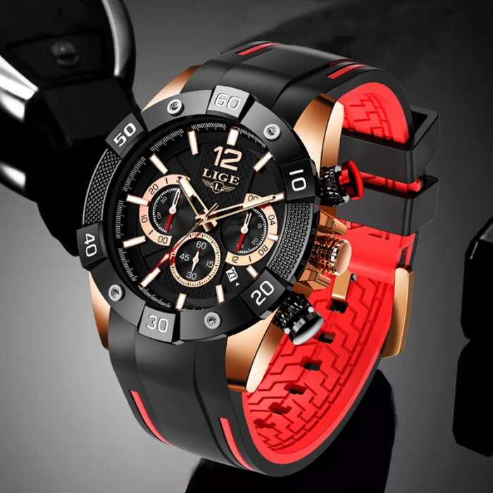 Ceas barbati Lige Elegant Quartz Analog Silicon Cronometru Data Cronograf [3]