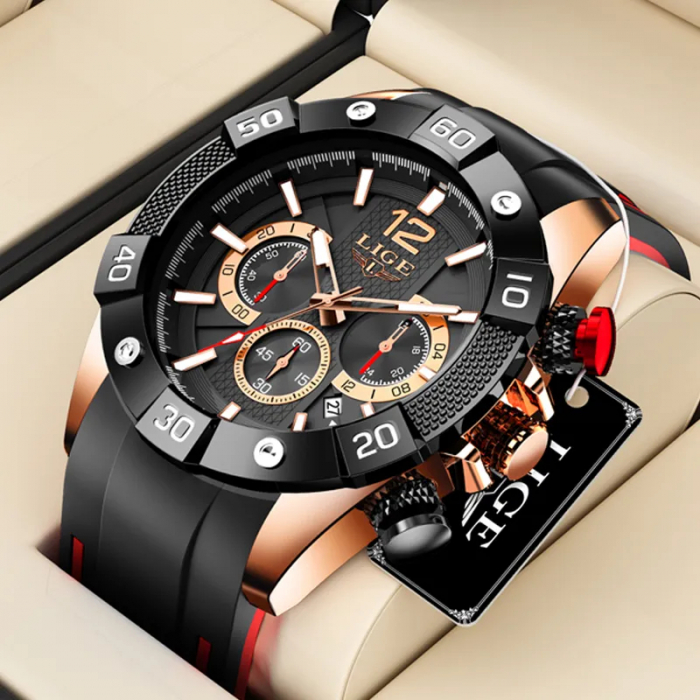 Ceas barbati Lige Elegant Quartz Analog Silicon Cronometru Data Cronograf [6]