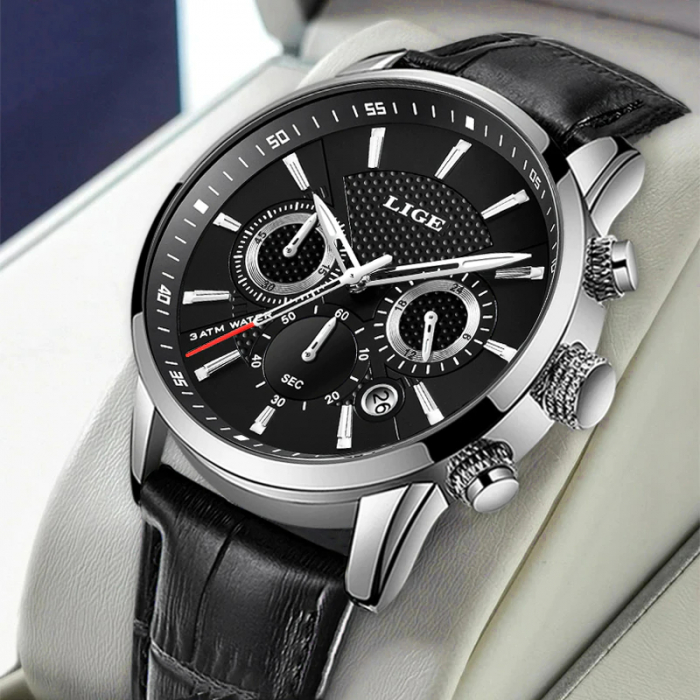 Ceas barbati Lige Elegant Quartz Piele Negru [2]