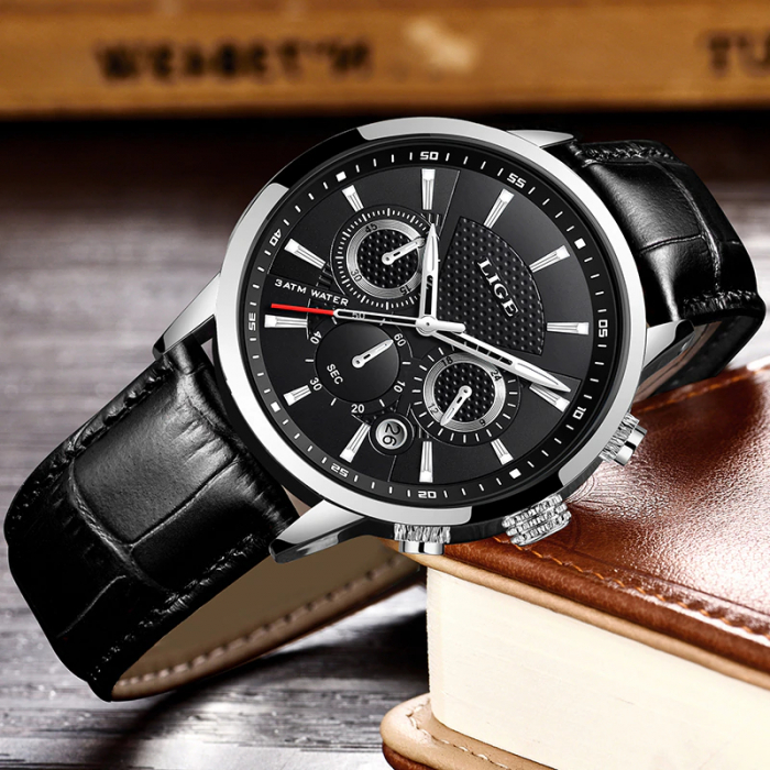 Ceas barbati Lige Elegant Quartz Piele Negru [5]