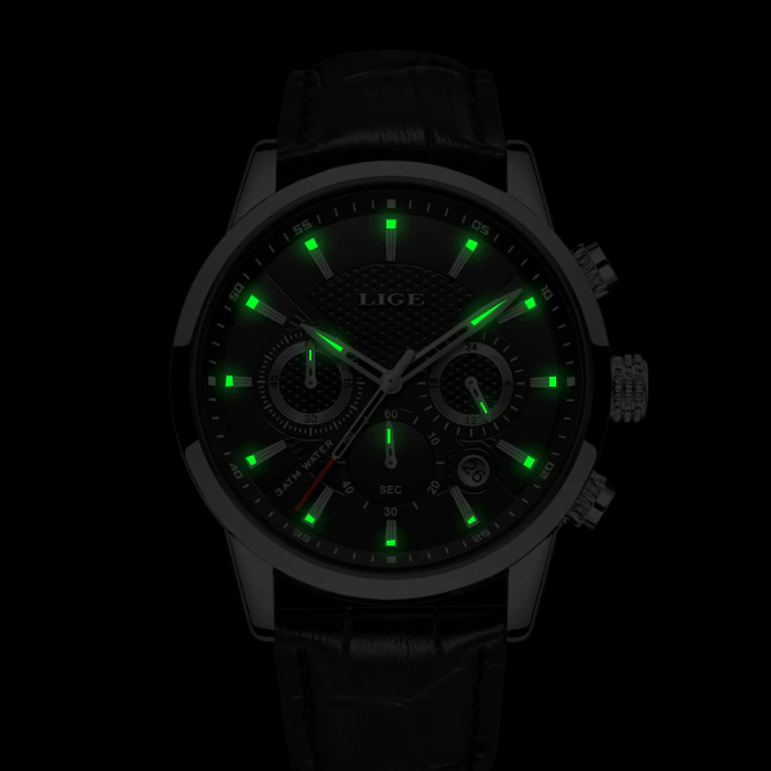 Ceas barbati Lige Elegant Quartz Piele Negru [6]