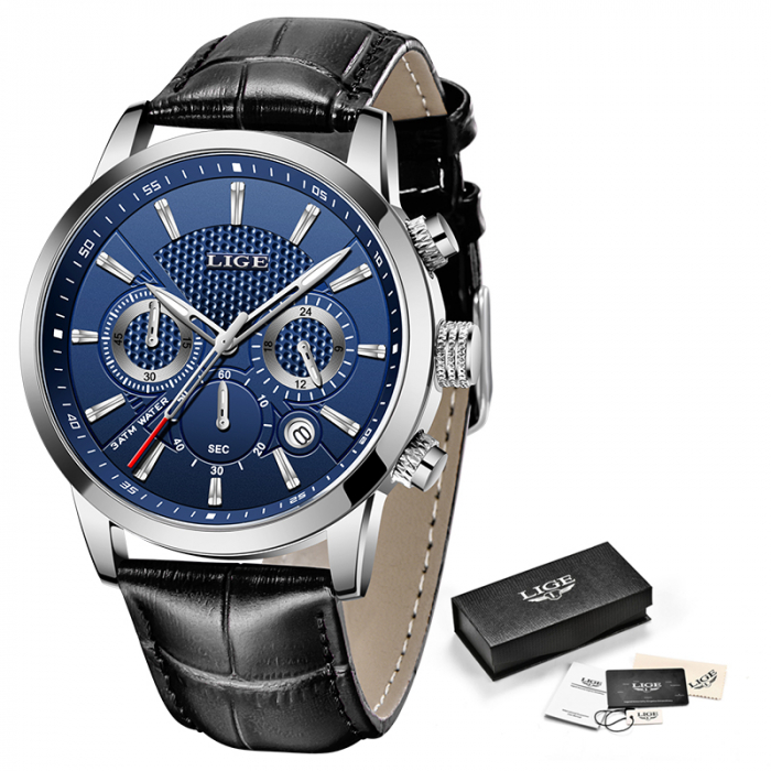 Ceas barbati Lige Elegant Quartz Piele Data [3]