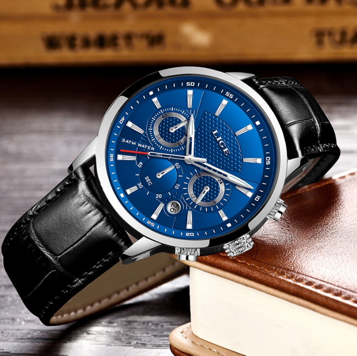 Ceas barbati Lige Elegant Quartz Piele Data [2]