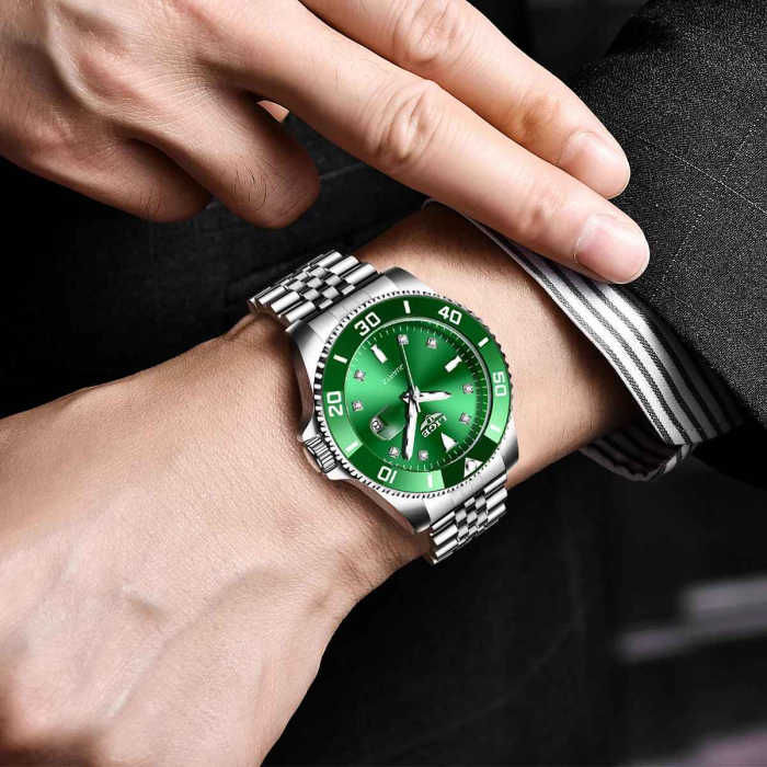 Ceas Bărbați LIGE LG89151 Quartz, Luxury Stainless Steel, Waterproof 3ATM, Luminous, Calendar, Cronometru [5]