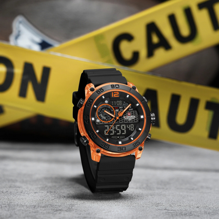 Ceas Bărbați Naviforce 6104 Negru-Portocaliu – Design Sport, Funcții Multiple, Alarmă, Rezistent la Apă 5ATM [6]