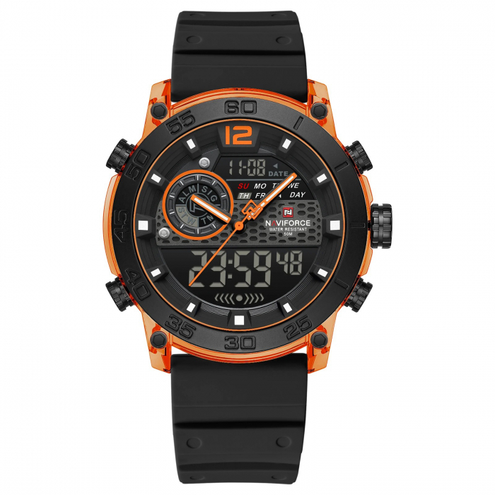 Ceas Bărbați Naviforce 6104 Negru-Portocaliu – Design Sport, Funcții Multiple, Alarmă, Rezistent la Apă 5ATM [1]