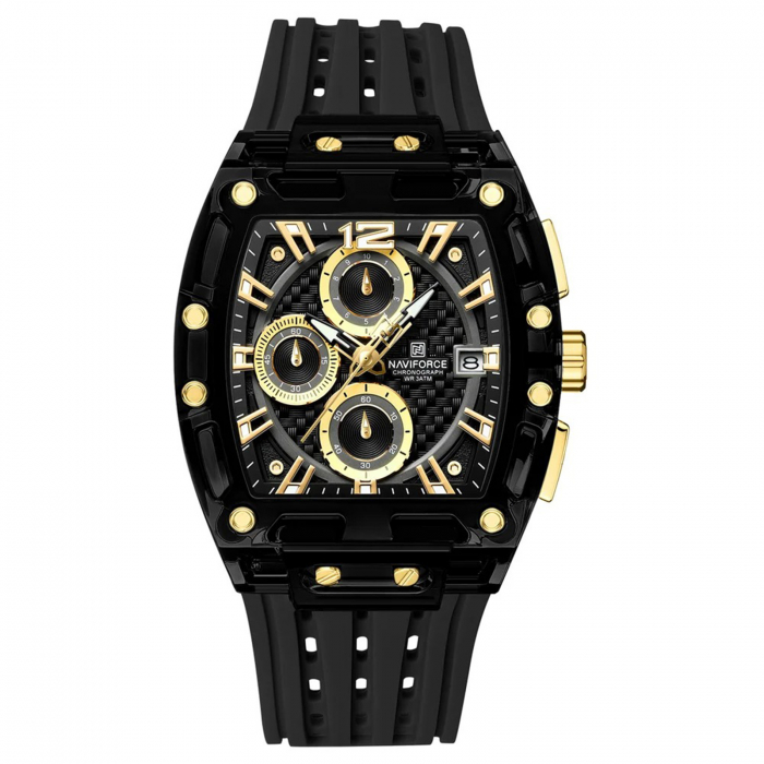Ceas Bărbați Naviforce 7105 Negru-Auriu – Design Military, Funcții Multiple, Rezistent la Șocuri, Rezistent la Apă 3ATM [1]