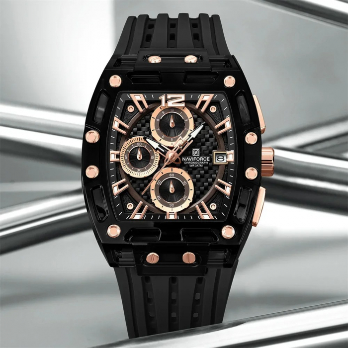 Ceas Bărbați Naviforce 7105 Negru-Rose – Design Military, Funcții Multiple, Rezistent la Șocuri, Rezistent la Apă 3ATM [5]