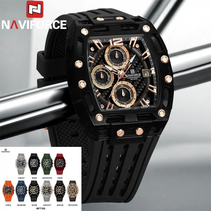 Ceas Bărbați Naviforce 7105 Negru-Rose – Design Military, Funcții Multiple, Rezistent la Șocuri, Rezistent la Apă 3ATM [4]