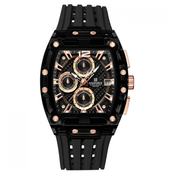 Ceas Bărbați Naviforce 7105 Negru-Rose – Design Military, Funcții Multiple, Rezistent la Șocuri, Rezistent la Apă 3ATM [1]