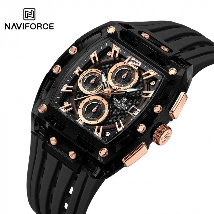 Ceas Bărbați Naviforce 7105 Negru-Rose – Design Military, Funcții Multiple, Rezistent la Șocuri, Rezistent la Apă 3ATM [2]