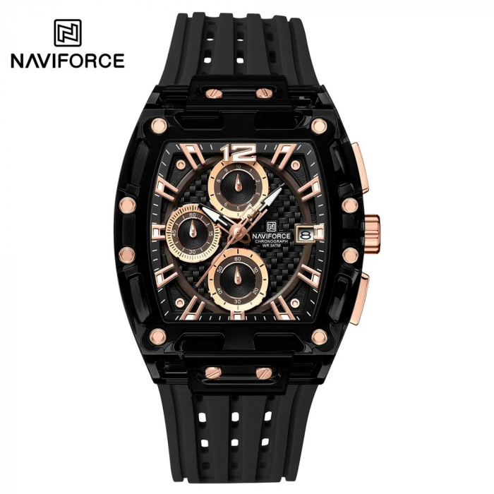 Ceas Bărbați Naviforce 7105 Negru-Rose – Design Military, Funcții Multiple, Rezistent la Șocuri, Rezistent la Apă 3ATM [6]