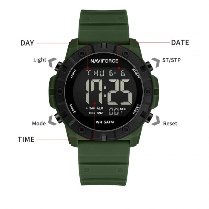 Ceas Bărbați Naviforce 7110 Verde – Design Military, Funcții Multiple, Alarmă, Rezistent la Apă 5ATM [3]